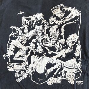 Black Graphic Tee with White Horror Design. Frankenstein monster.
